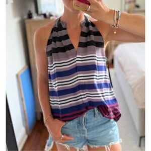 Scoop NYC XS Silk Stripe Blouse Top